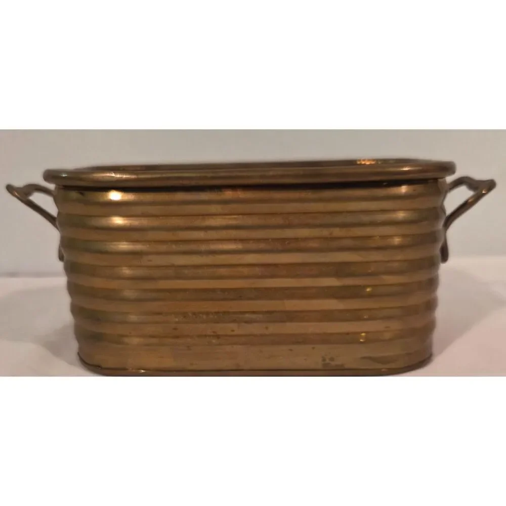 Vintage Brass Planter Oval Ribbed Metal Cachepot Made in India